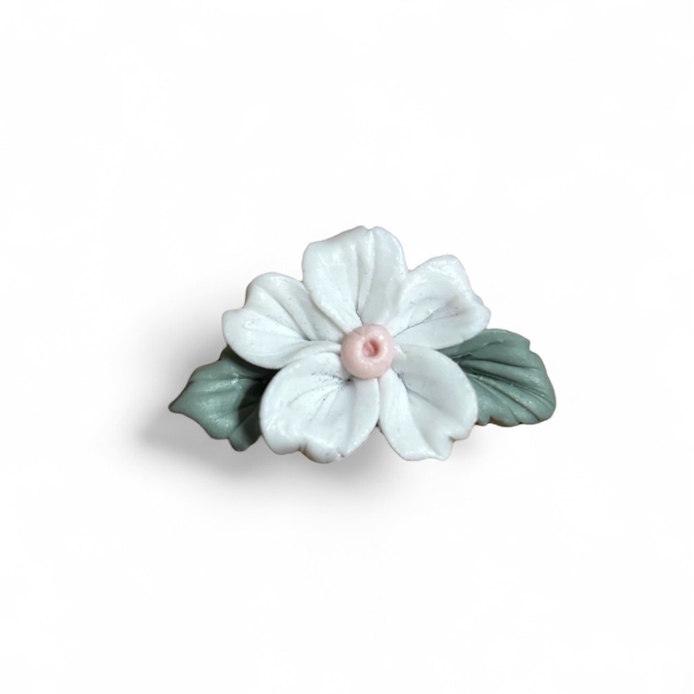 Vintage White Clay Flower w/ Pink Center Lapel Pin Brooch
